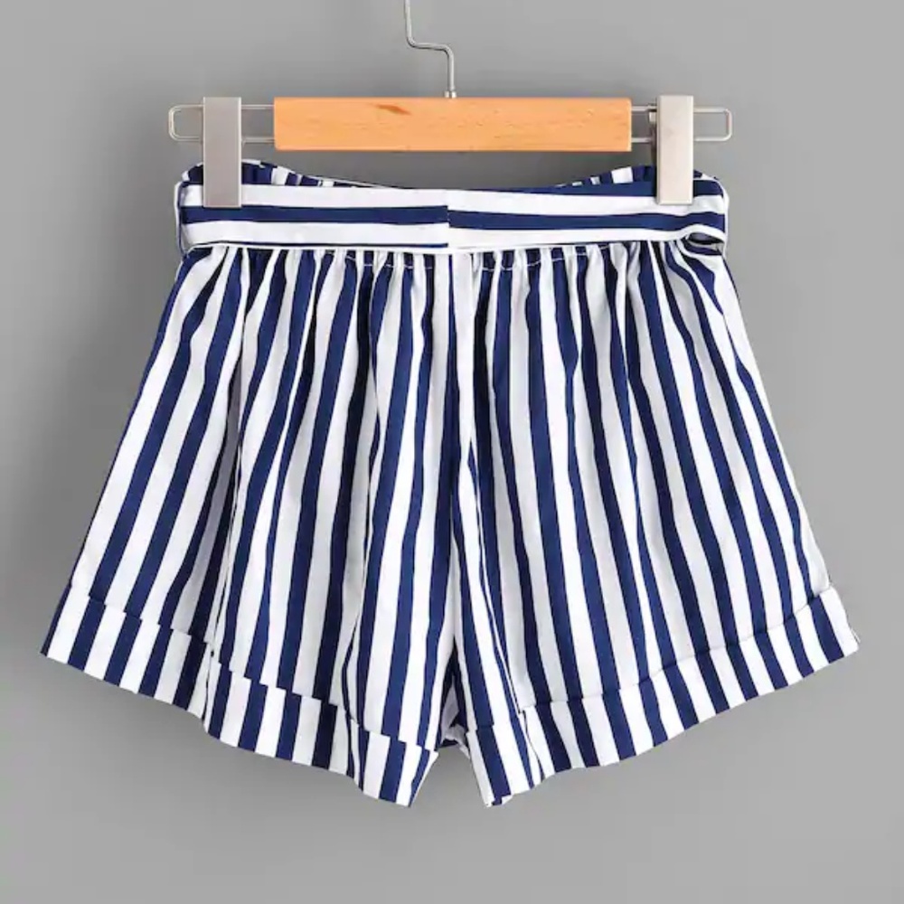 Striped Tie Waist Boho Shorts Navy White - Picture 3 of 6